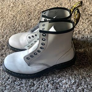 White Dr. Martens combat boots
